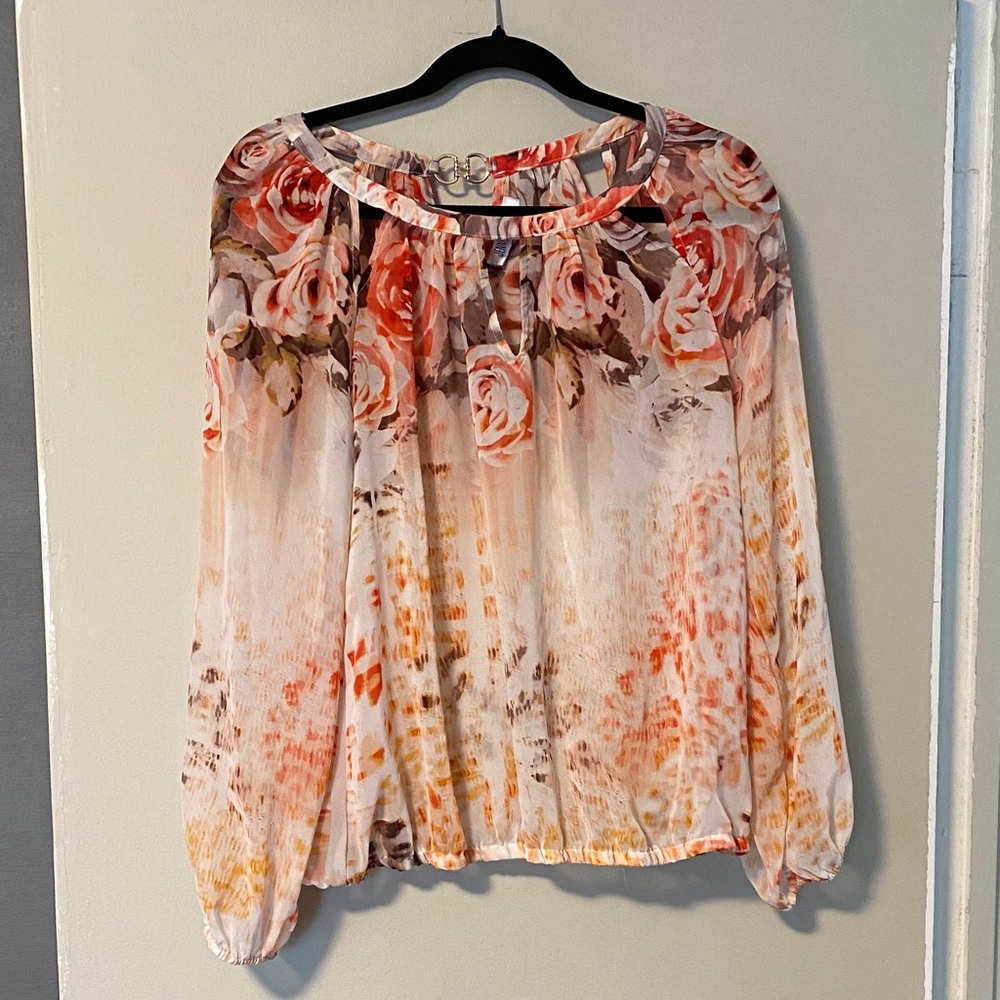 Jennifer Lopez Flutter Sleeve Blouse in Pink and Orange